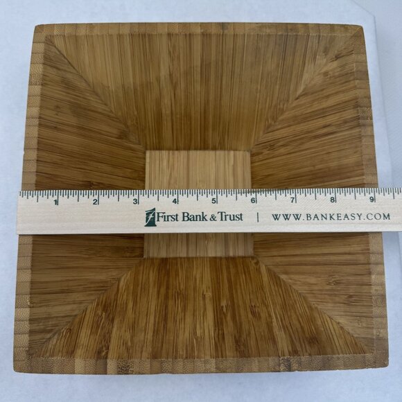 Vintage The Pampered Chef 1108 Bamboo Square Bowl 9-1/4" Tapered Wood Salad - Picture 9 of 12